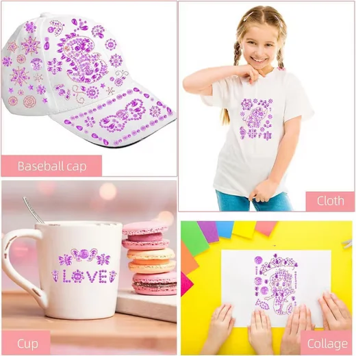 LUXUSKOLLEKTION Glitzersteine selbstklebend Einhorn 8 Blätter Violett
