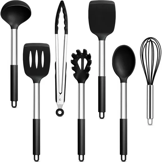 LUXUSKOLLEKTION Küchenhelfer Set 7 teilig Silikon schwarz antihaft