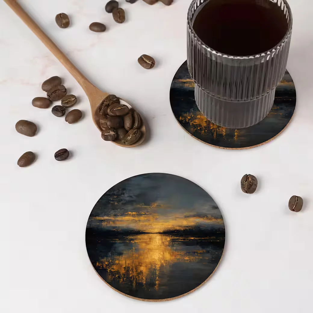 MUCHOWOW Glasuntersetzer Goldene Reflexion auf dem Wasser