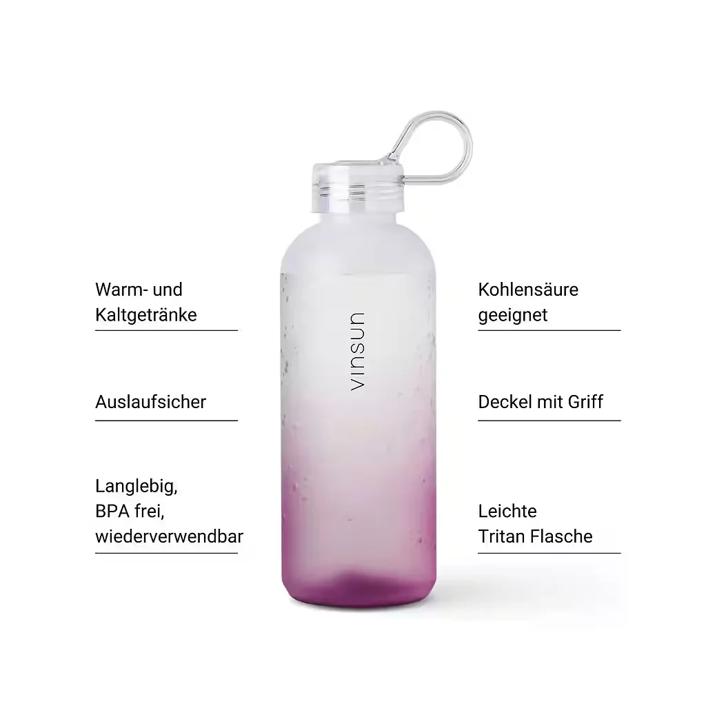 VINSUN Trinkflasche 650 ml Tritan auslaufsicher kohlensäuregeeignet