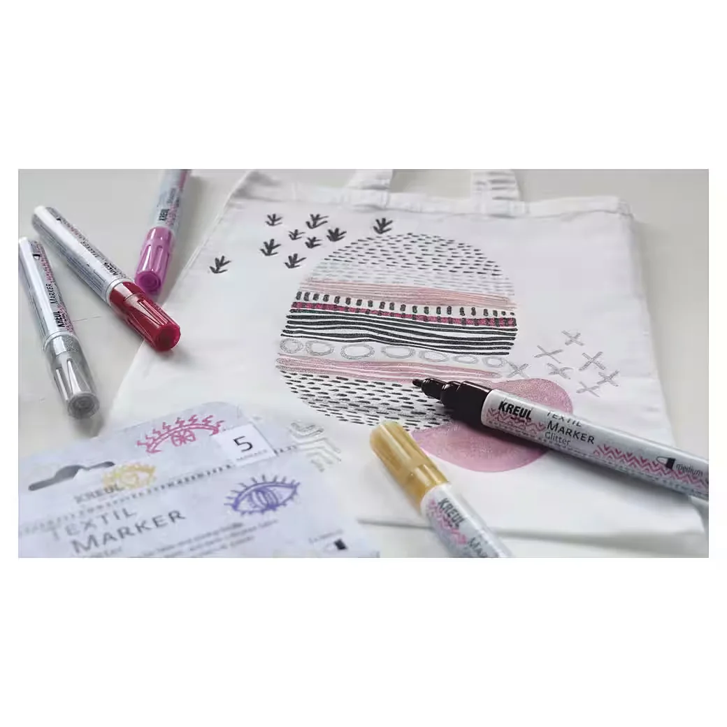 KREUL Textilmarker Glitter Medium 2-4 mm Set 5 Stück für Stoff