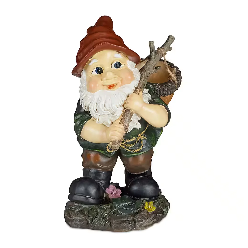 Relaxdays Gartenzwerg mit Eichelkörbchen Gartenfigur