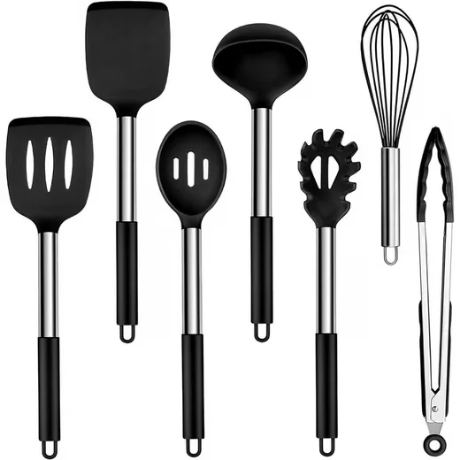 LUXUSKOLLEKTION Küchenhelfer-Set 7-tlg. Silikon schwarz Edelstahlgriff
