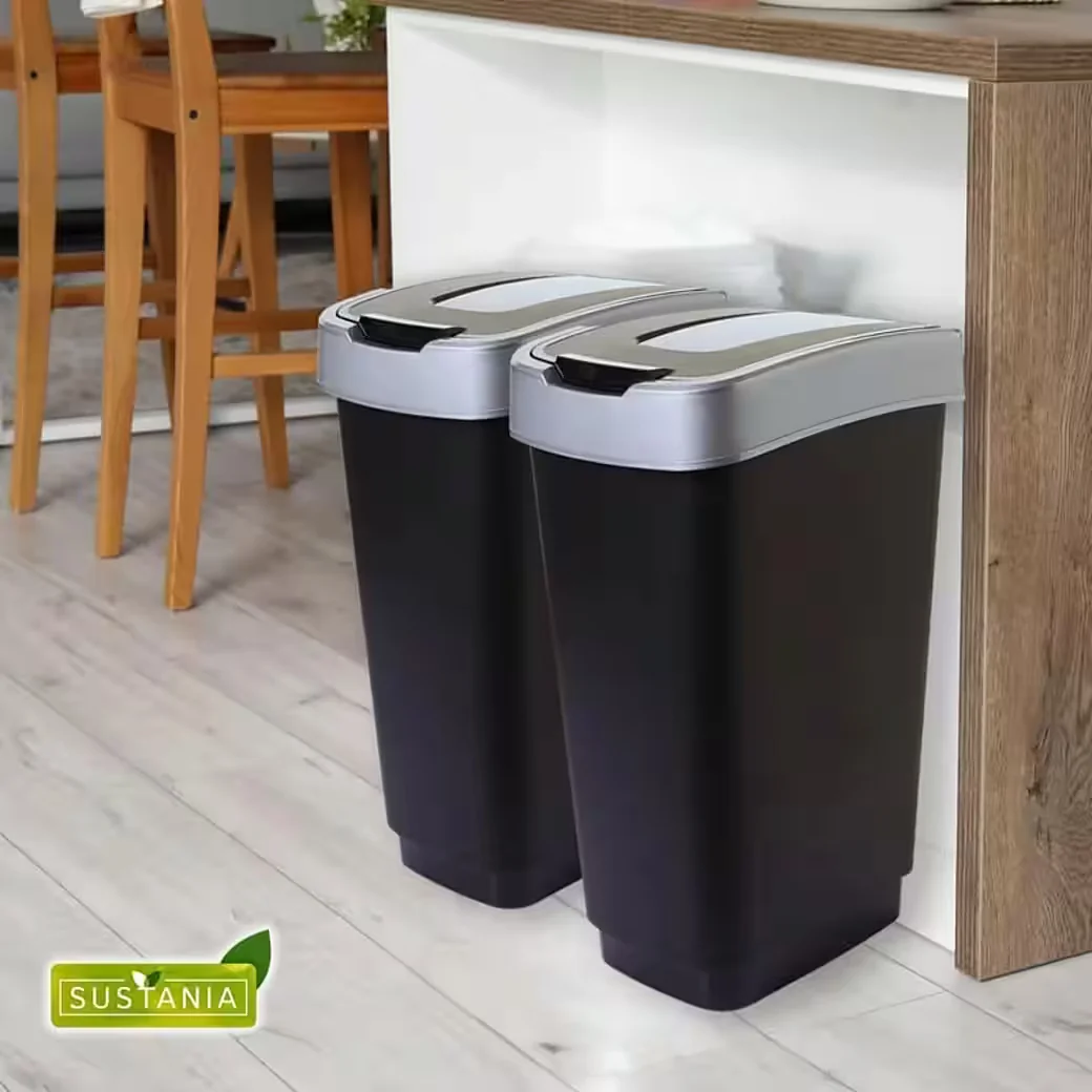 Centi Mülleimer 50L geruchsdicht Schwingdeckel schwarz Silberdeckel