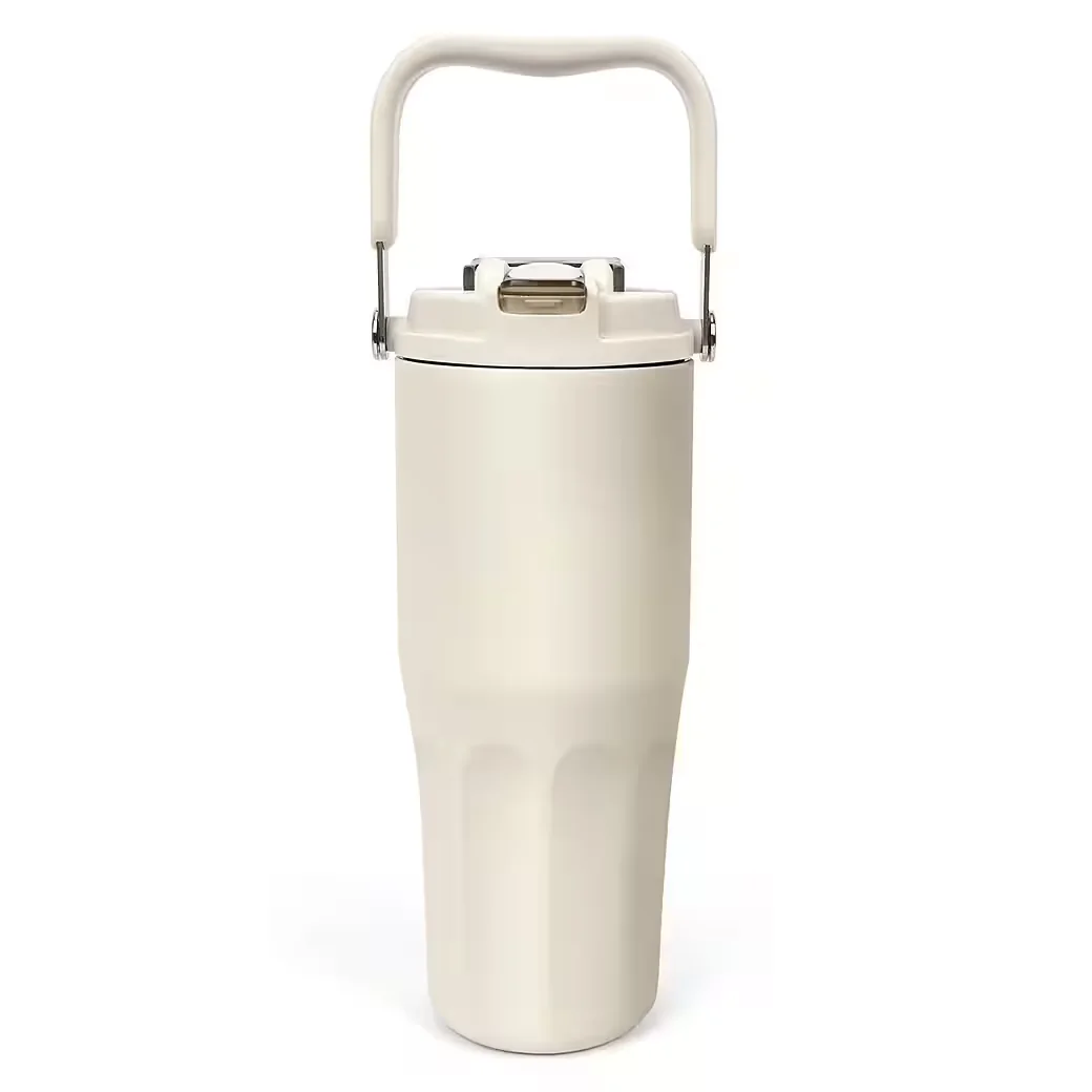 OSTWOLKE Isolierflasche Thermobecher mit Strohhalm und Henkel