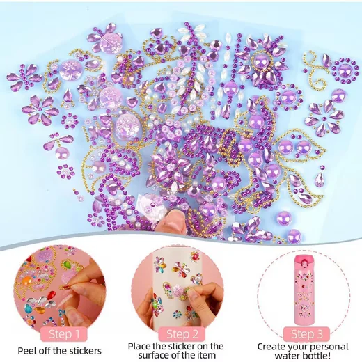 LUXUSKOLLEKTION Glitzersteine selbstklebend Einhorn 8 Blätter Violett