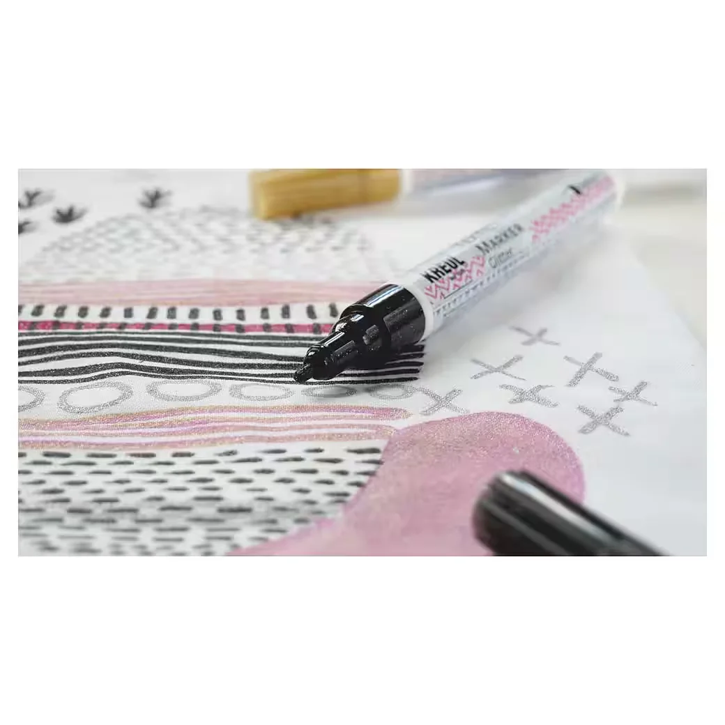 KREUL Textilmarker Glitter Medium 2-4 mm Set 5 Stück für Stoff